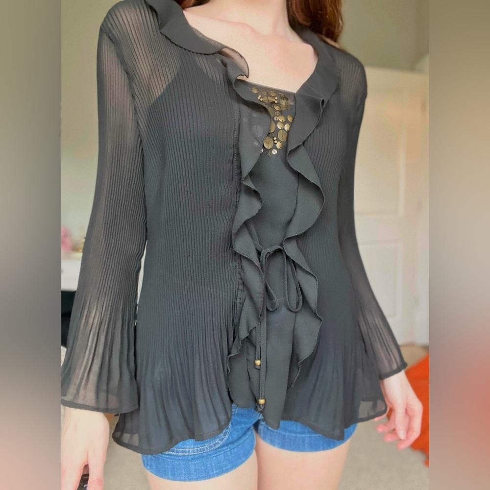 Vintage Black Ruffled Women's Top